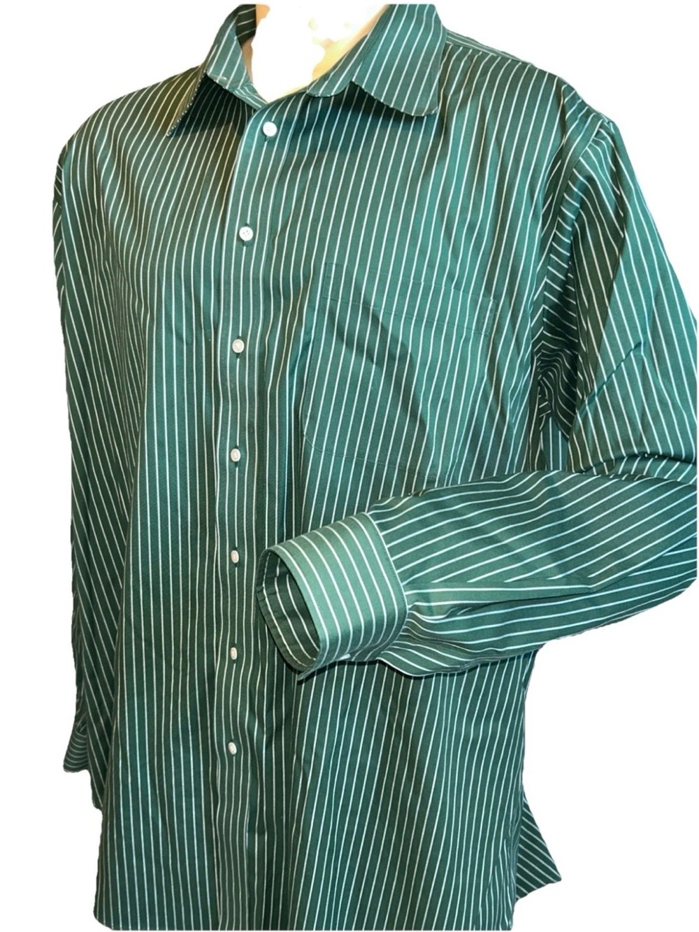 Paul Fredrick Dress Shirt 18.5 X 38 Classic Fit Green W Striped Non Iron Comfort